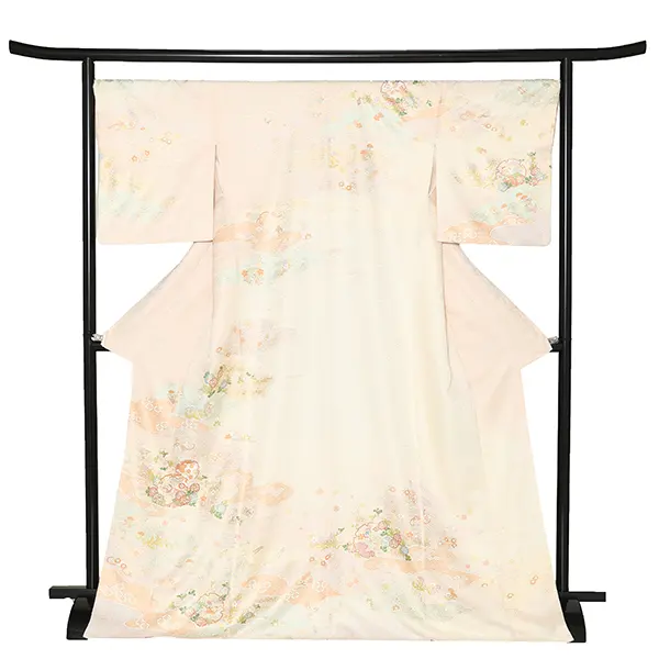 【正絹】先生,教員向け 訪問着袴 ベージュ／紺袴 W264