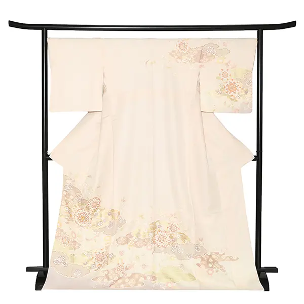 【正絹】先生,教員向け 訪問着袴 ベージュ／紺袴 W265