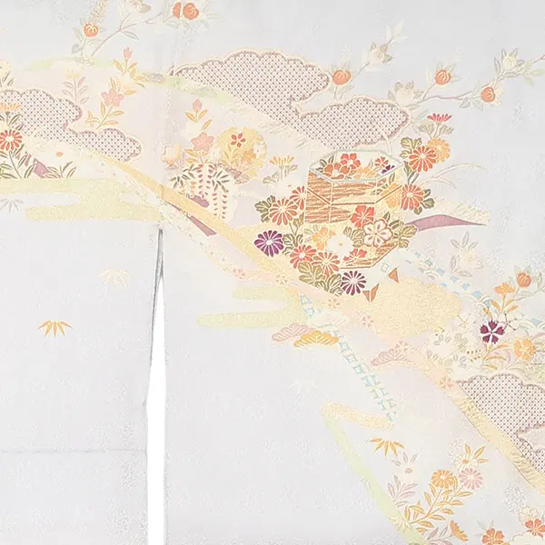 【正絹】先生,教員向け 訪問着袴 グレー／紺袴 W274