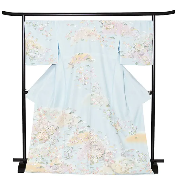 先生,教員向け 訪問着袴 水色／ベージュ袴 W278