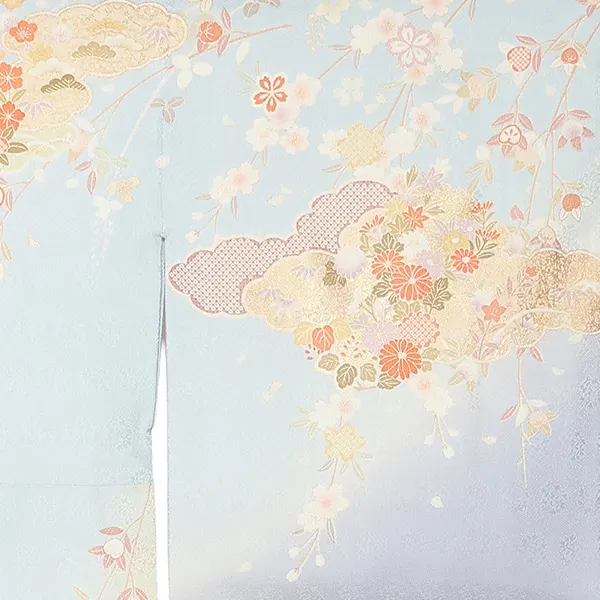 【正絹】先生,教員向け 訪問着袴 水色／紺袴 W303