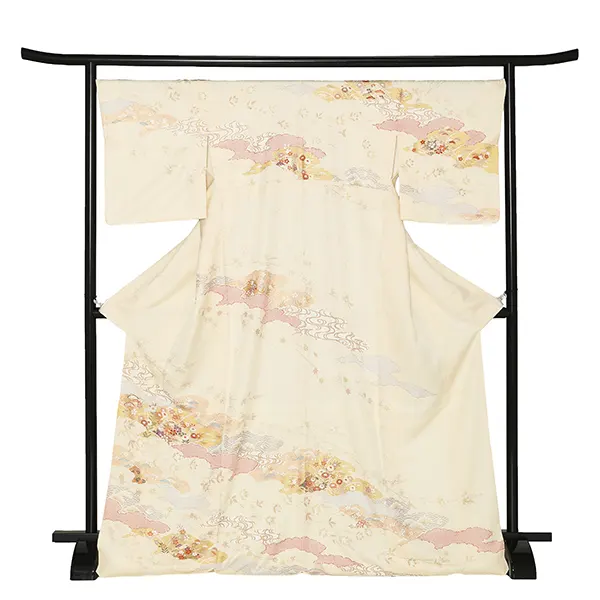 【正絹】先生,教員向け 訪問着袴 ベージュ／紺袴 W321