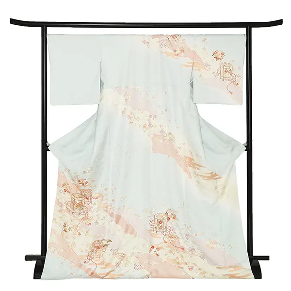 【正絹】先生,教員向け 訪問着袴 水色／紺袴 W323