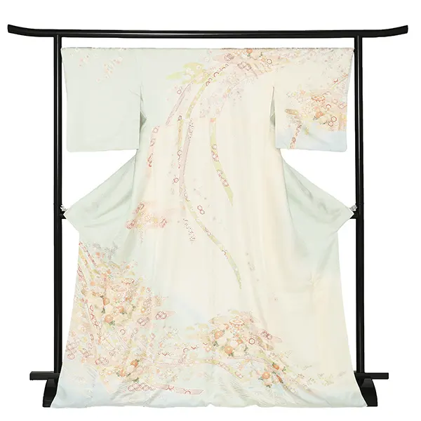 【正絹】先生,教員向け 訪問着袴 水色／紺袴 W325