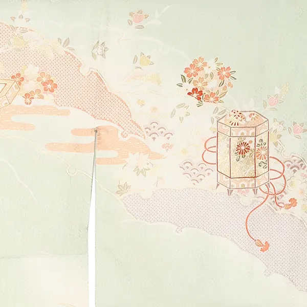 【正絹】先生,教員向け 訪問着袴 緑／紺袴 W345