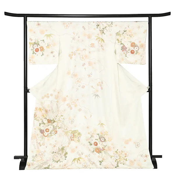 【正絹】先生,教員向け 訪問着袴 ベージュ／黒袴 W349