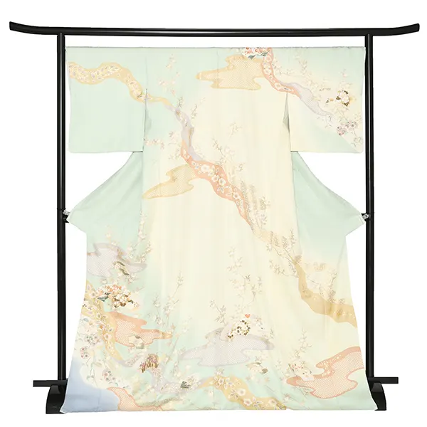 【正絹】先生,教員向け 訪問着袴 緑／茶袴 W355