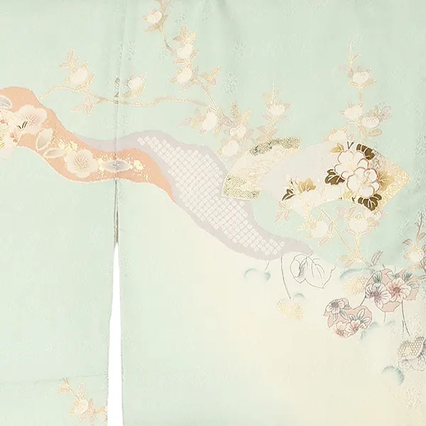 【正絹】先生,教員向け 訪問着袴 緑／茶袴 W355