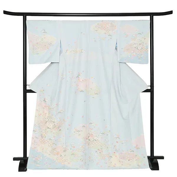 先生,教員向け 訪問着袴 青／ベージュ袴 W359