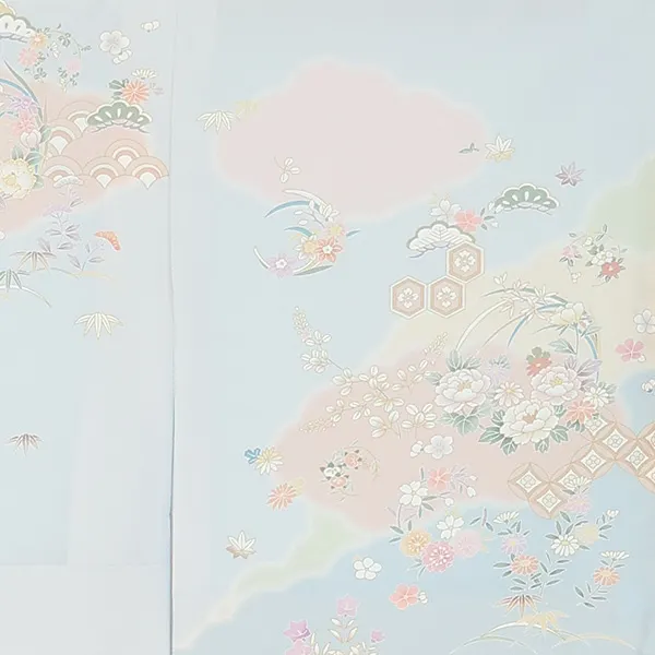 先生,教員向け 訪問着袴 青／ベージュ袴 W359