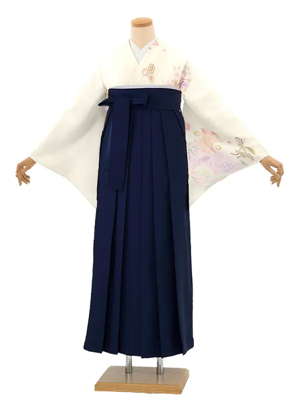 【正絹】先生,教員向け 訪問着袴 ベージュ／紺袴 W361