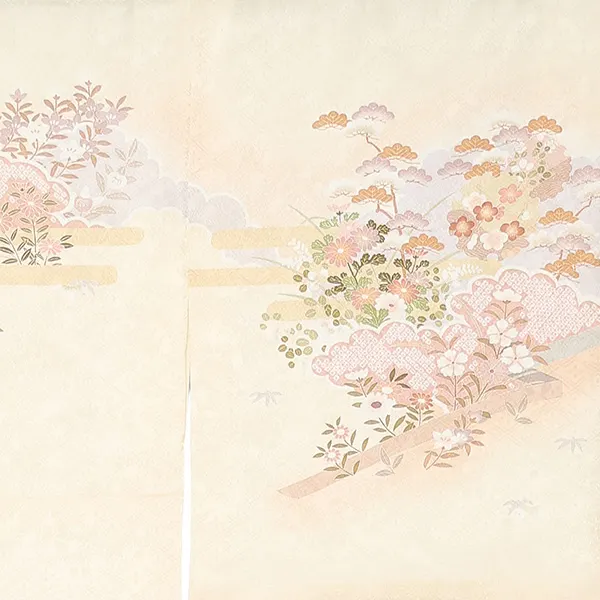 【正絹】先生,教員向け 訪問着袴 ベージュ／紺袴 W362