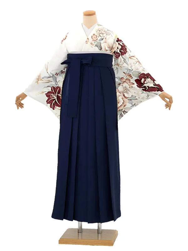 先生,教員向け 訪問着袴 白／紺袴 W383