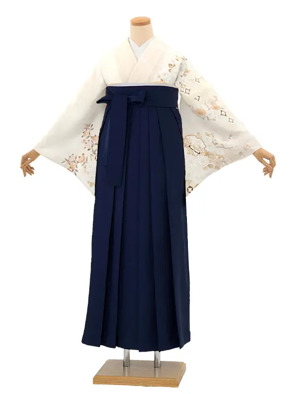 先生,教員向け 訪問着袴 ベージュ／紺袴 W385