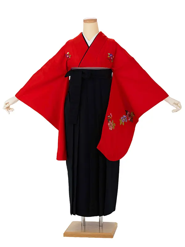 卒業式女性袴 赤/黒無地袴 Y001 (66)