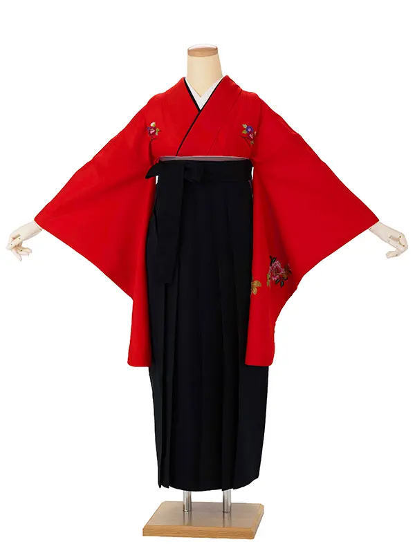 卒業式女性袴 赤/黒無地袴 Y001 (66)