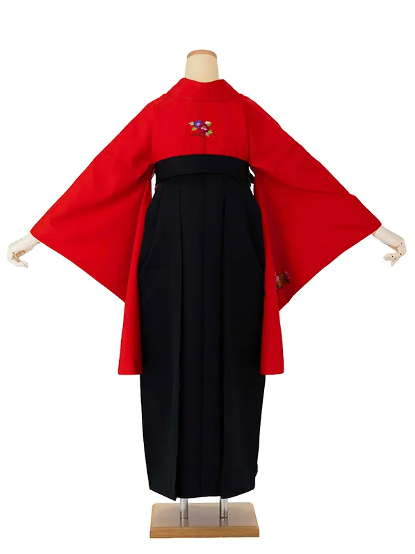 卒業式女性袴 赤/黒無地袴 Y001 (66)