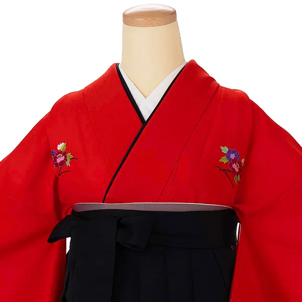 卒業式女性袴 赤/黒無地袴 Y001 (66)