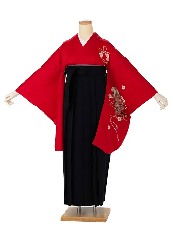 卒業式女性袴 赤 まり/黒無地袴 Y002 (68)