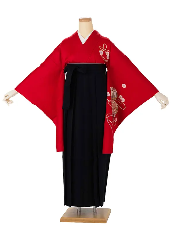 卒業式女性袴 赤 まり/黒無地袴 Y002 (68)