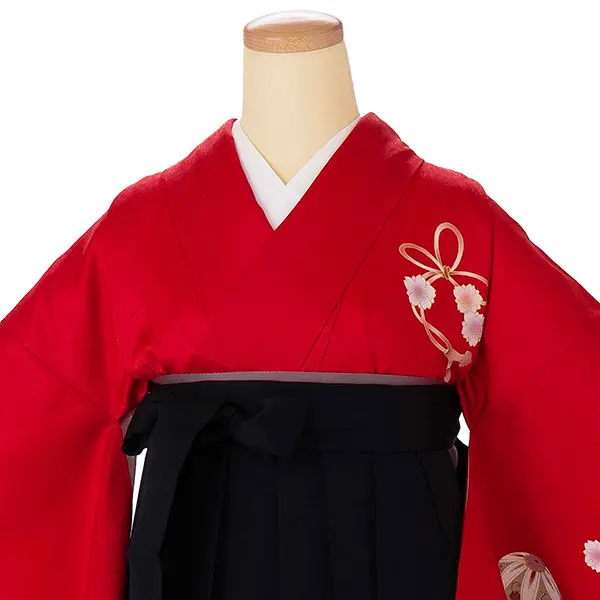 卒業式女性袴 赤 まり/黒無地袴 Y002 (68)