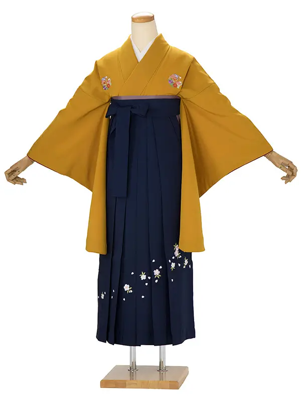 卒業式女性袴 からし菊/紺刺繍袴 Z897 (68)