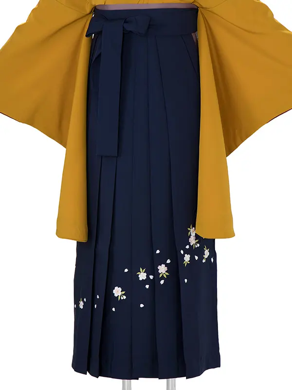 卒業式女性袴 からし菊/紺刺繍袴 Z897 (68)