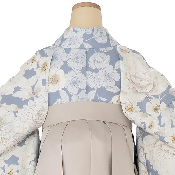卒業式女性袴 青 桜牡丹/ベージュ刺繍袴 Z908 (68)☆