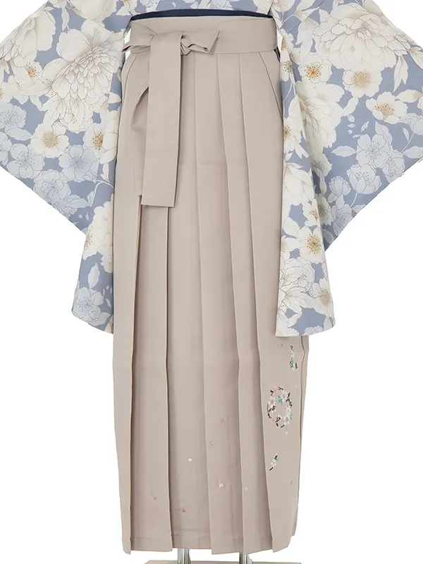 卒業式女性袴 青 桜牡丹/ベージュ刺繍袴 Z908 (68)☆