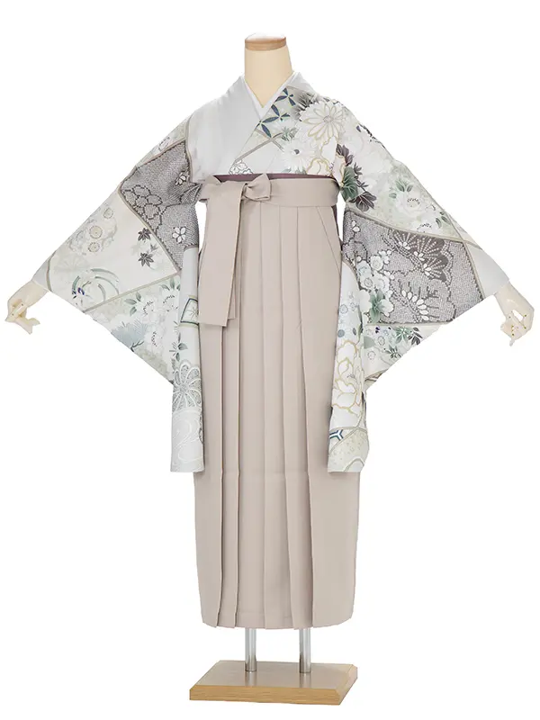 卒業式女性袴 薄ベージュ 古典柄/ベージュ袴 Z934 (68)☆