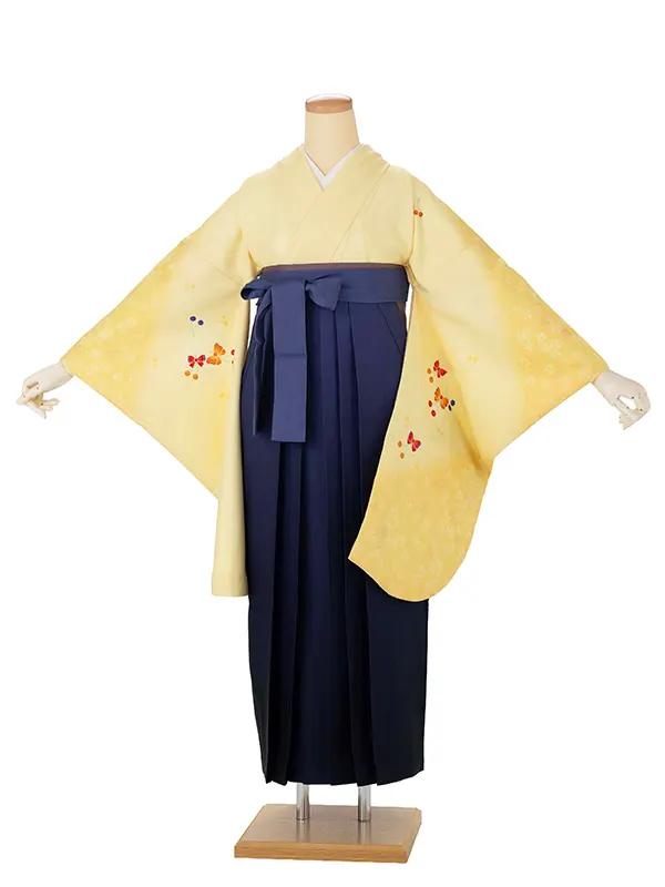 卒業式女性袴 黄色 さくらんぼ/紺ぼかし袴 Z979