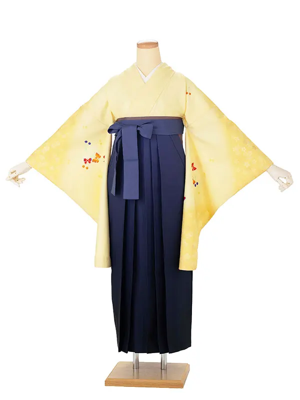 卒業式女性袴 黄色 さくらんぼ/紺ぼかし袴 Z979