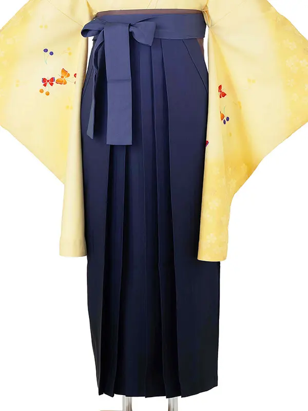 卒業式女性袴 黄色 さくらんぼ/紺ぼかし袴 Z979