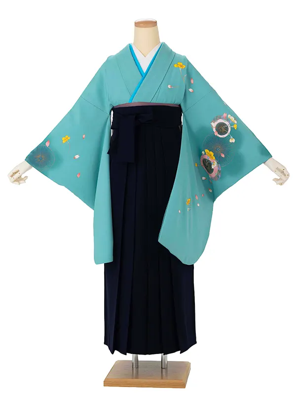 卒業式女性袴 緑/紺無地袴 Z981 (68)