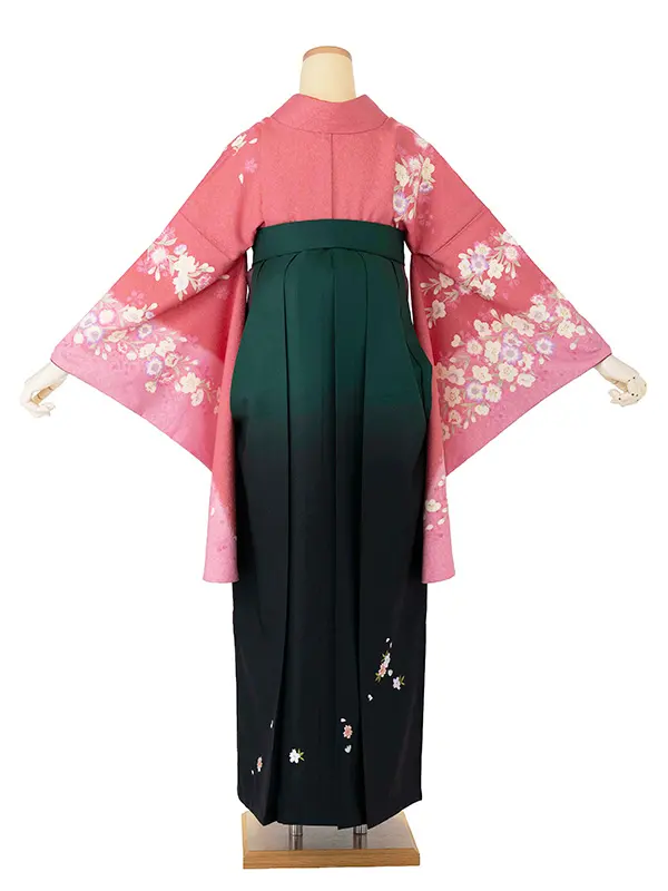 卒業式女性袴 ピンク四季花/緑刺繍袴 Z988 (70)