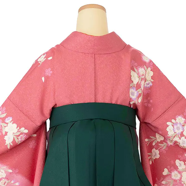 卒業式女性袴 ピンク四季花/緑刺繍袴 Z988 (70)