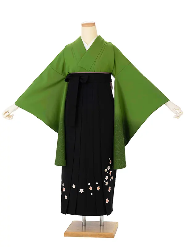 卒業式女性袴 緑/黒刺繍袴 Z989 (66)