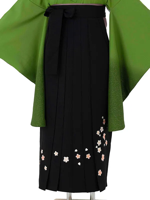 卒業式女性袴 緑/黒刺繍袴 Z989 (66)