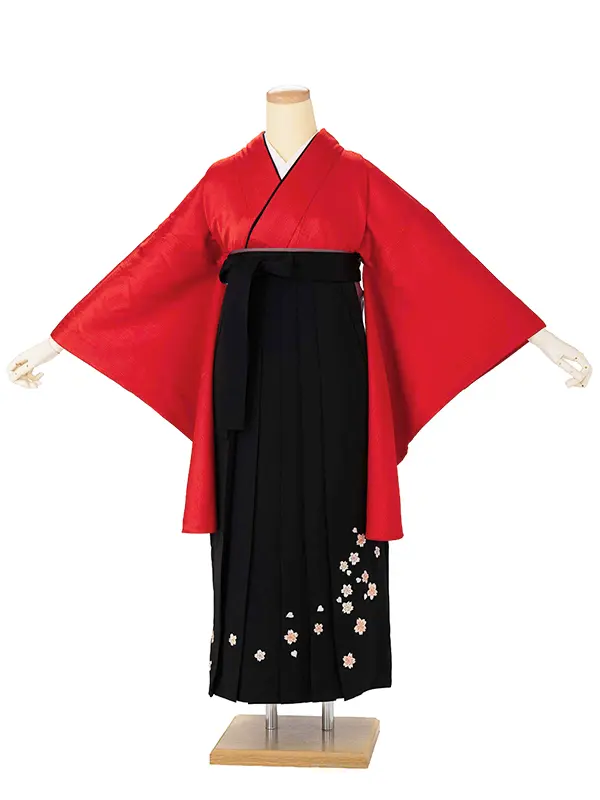 卒業式女性袴 赤/黒刺繍袴 Z991 (66.5)