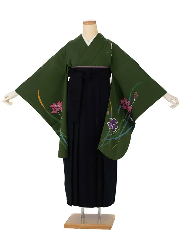 卒業式女性袴 緑/黒無地袴 Z994 (68)