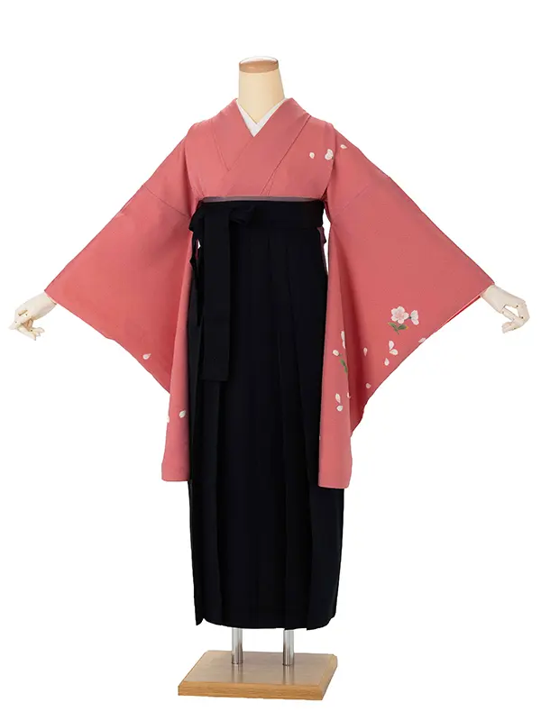 卒業式女性袴 ピンク桜/黒無地袴 Z995 (68)