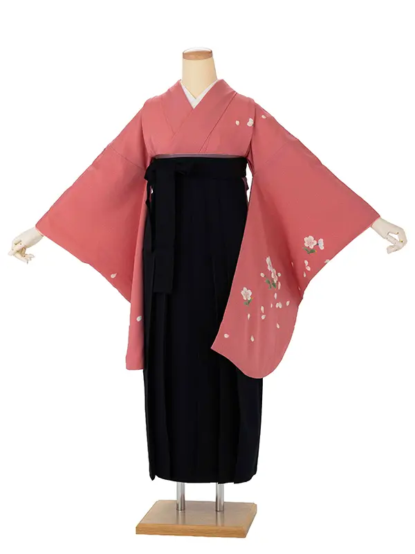 卒業式女性袴 ピンク桜/黒無地袴 Z995 (68)