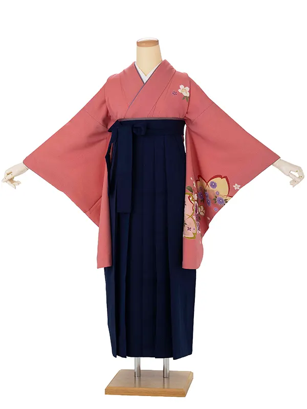 卒業式女性袴 ピンク柄/紺袴 Z996 (66)