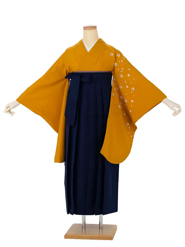 卒業式女性袴 からし色 桜/紺袴 Z997 (66)