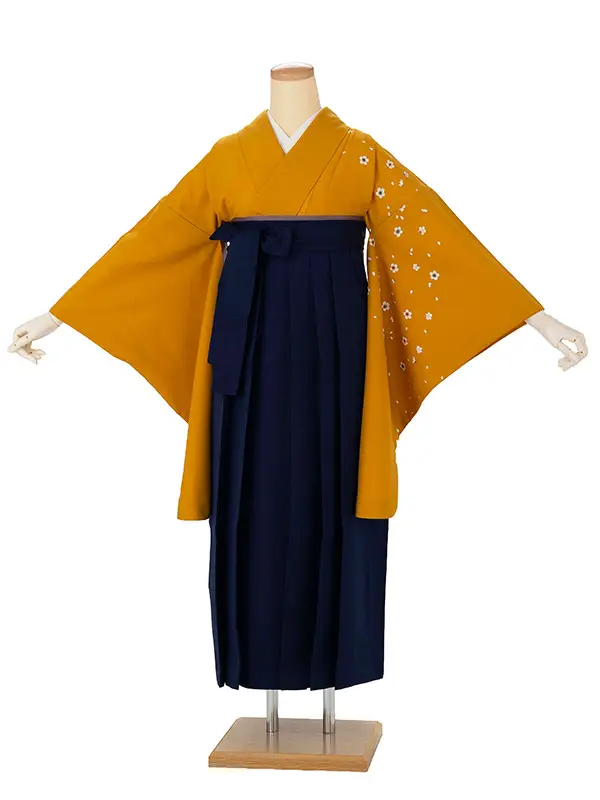 卒業式女性袴 からし色 桜/紺袴 Z997 (66)