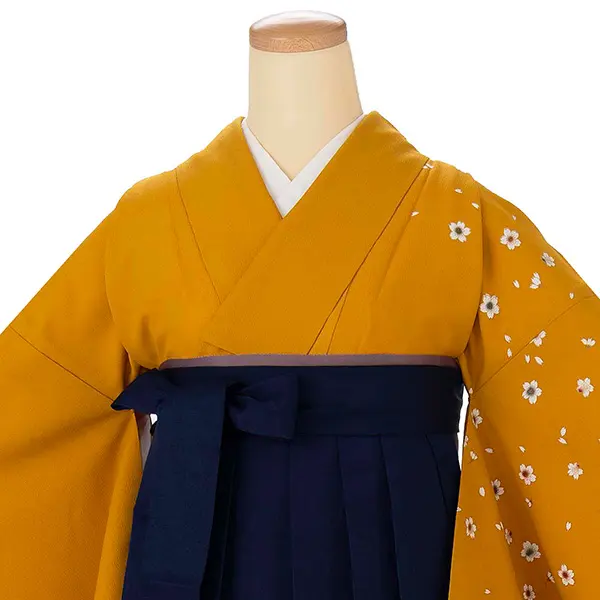 卒業式女性袴 からし色 桜/紺袴 Z997 (66)