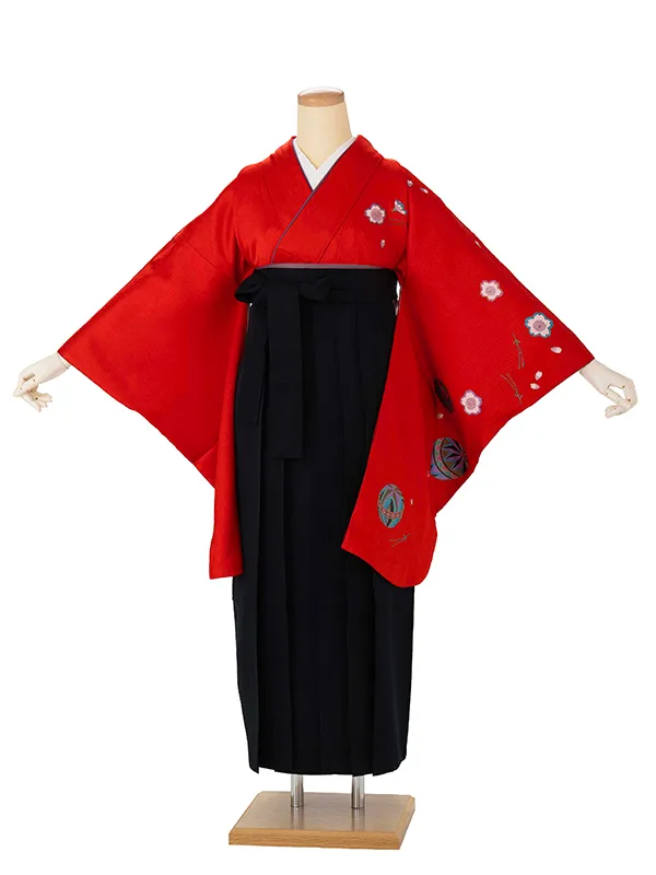 卒業式女性袴 桜 赤/黒無地袴 Z998 (67)