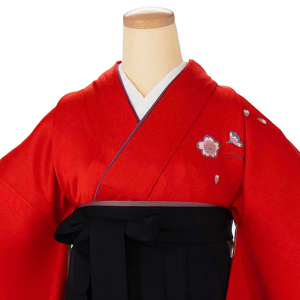 卒業式女性袴 桜 赤/黒無地袴 Z998 (67)