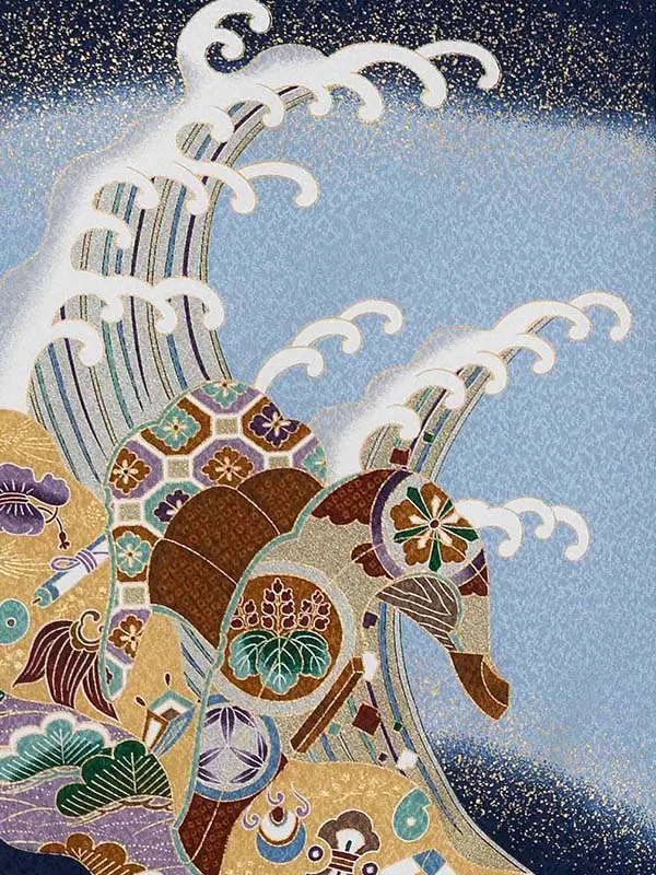 お宮参り レンタル 男の子産着 ／紺 兜扇小槌 Z010