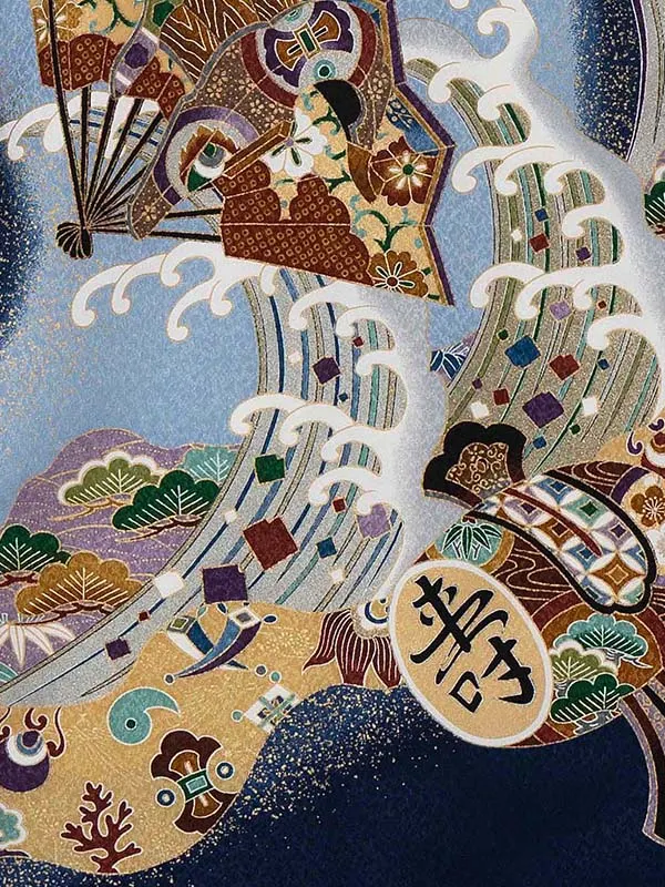 お宮参り レンタル 男の子産着 ／紺 兜扇小槌 Z010